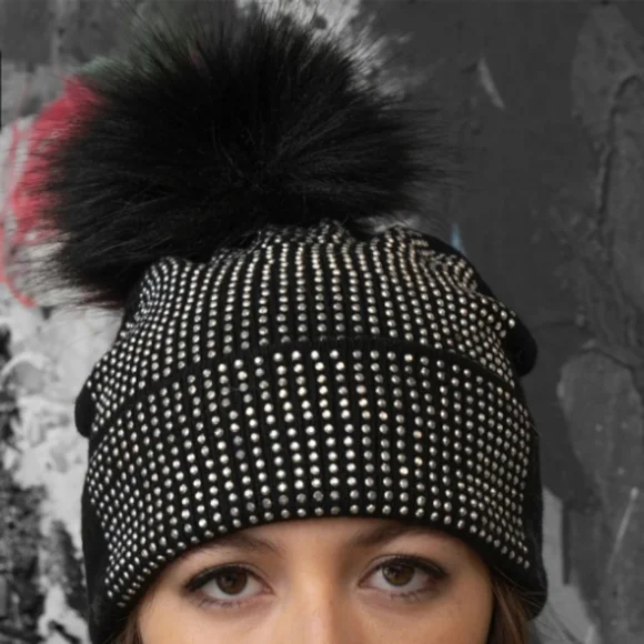 Crystal Beanie Hat with Pom Pom - Picture 1 of 5